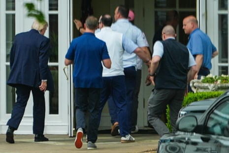 US president Donald Trump arrives at Trump Golf Club in Sterling