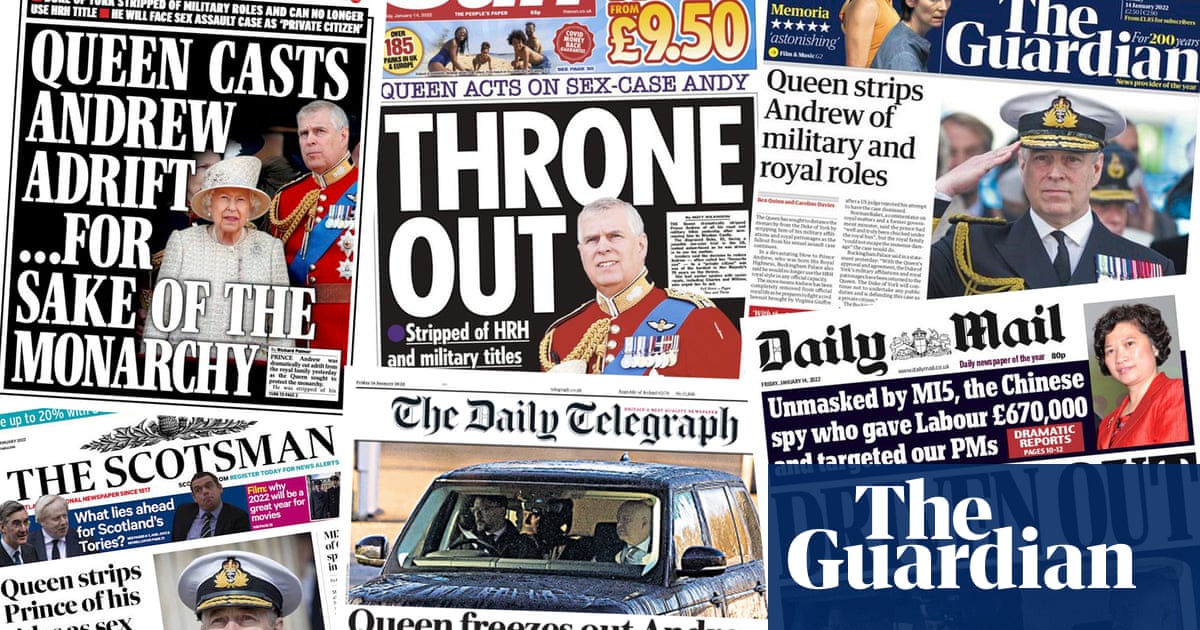 ‘Throne out’: what the papers say about Prince Andrew’s royal removal