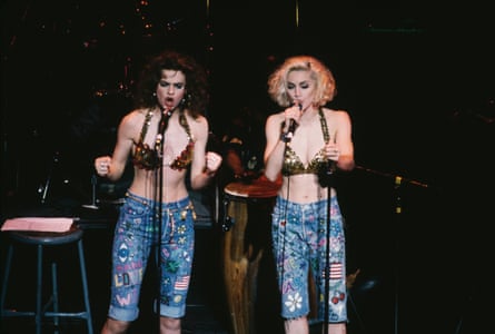 Madonna and Sandra Bernhard on stage in 1989.
