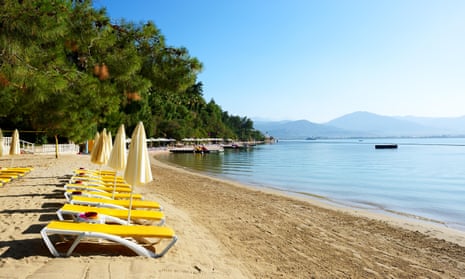 Empty beach at the Turkish resort of Fethiye. Resorts, such as Fethiye, Kemer and Belek are struggling for tourism as much as Turkey’s major cities