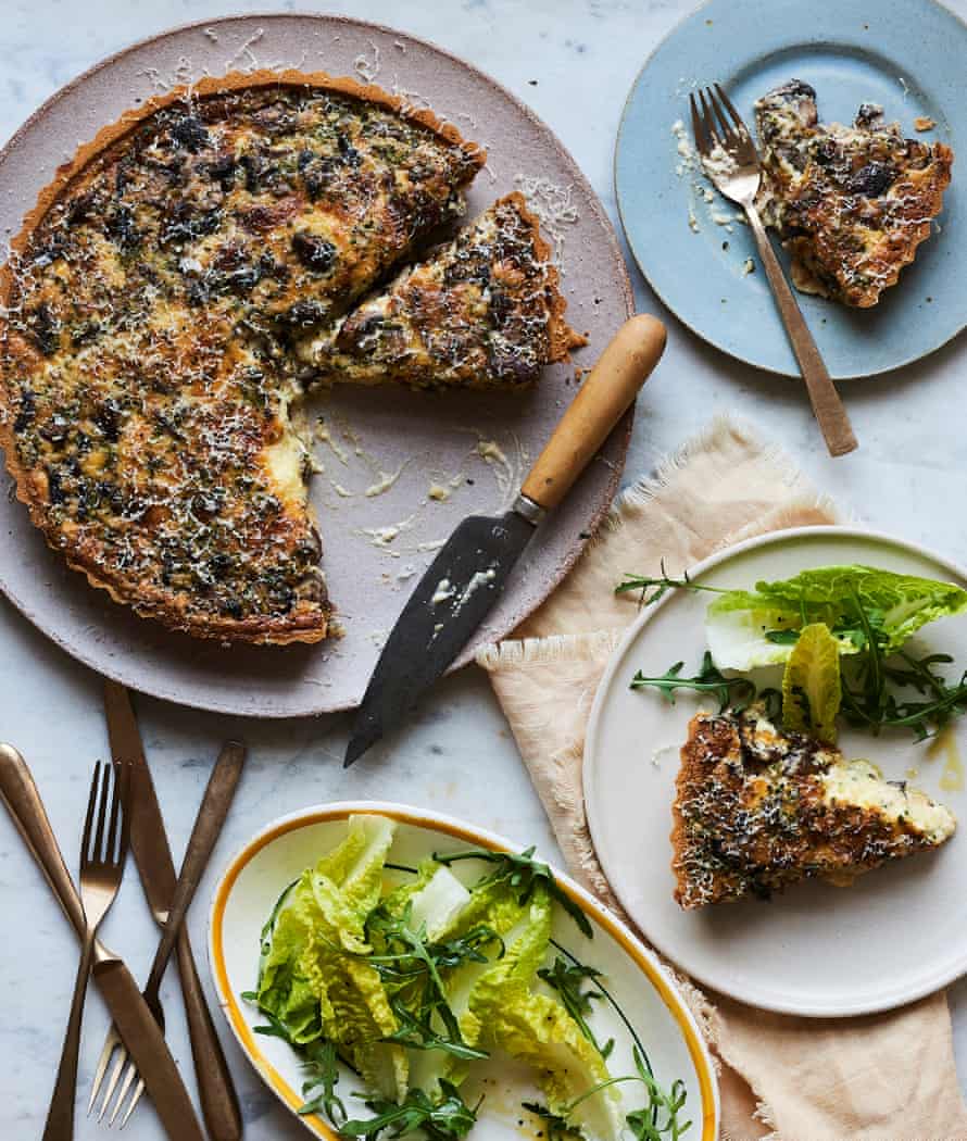 Georgina Hayden’s mushroom, mustard and cheddar quiche.