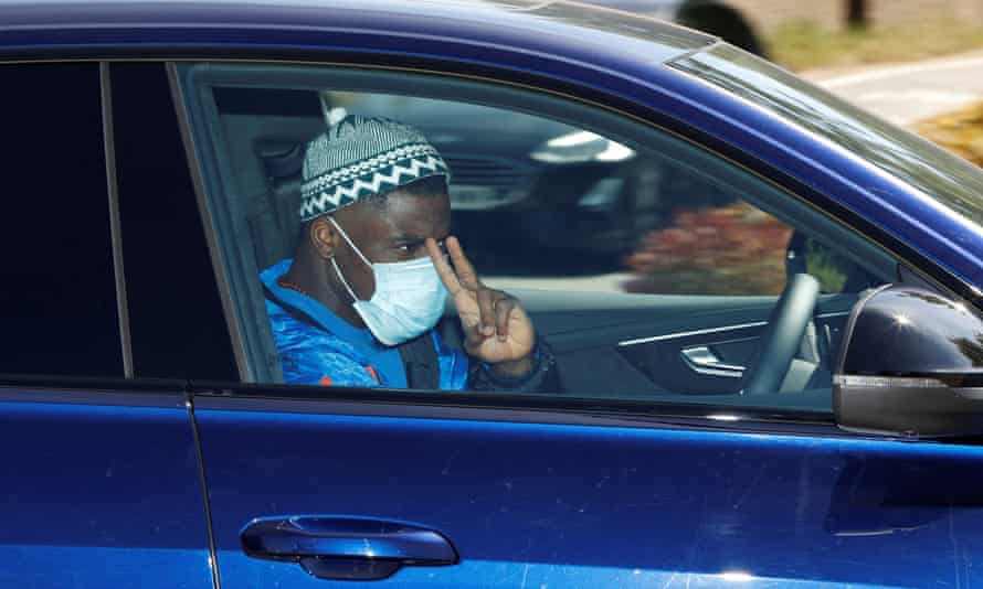 Serge Aurier arrives at Tottenham’s training centre on Wednesday