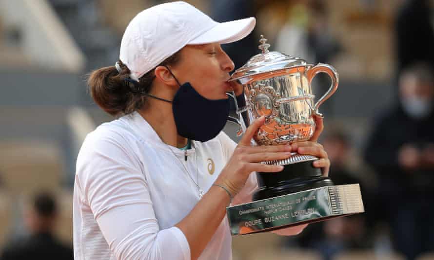 Iga Swiatek after her first French Open triumph, in 2020