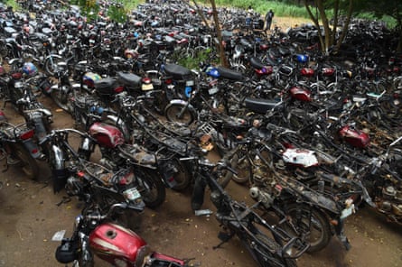 A general view of hundreds of taxi motorcycles