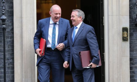 Liam Fox, the international trade secretary and president of the board of trade with Damian Green, work and pensions secretary, at No 10 on 21 March 2017.