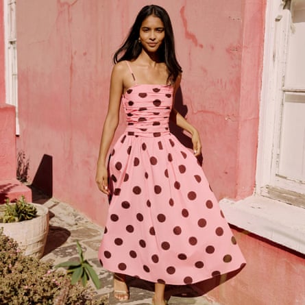 Nobody’s Child Pink Polka Dot Bandeau Alice Midi Dress