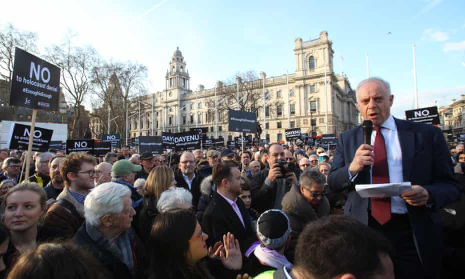 Jonathan Arkush, president, Board of Deputies of British Jews, speaks, during a protest against antisemitism in the Labour party in Parliament Square.