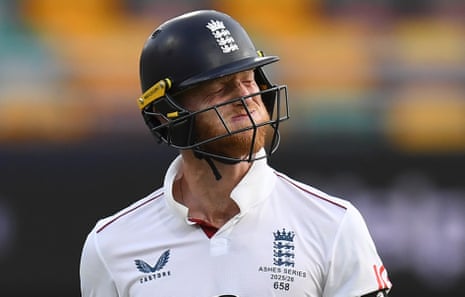 Frustrated Ben Stokes of England leaves the field after being dismissed .