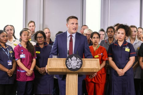 Wes Streeting speaks at the launch of the 10-year health plan at the Sir Ludwig Guttmann health and wellbeing Centre in Stratford, east London on Thursday.