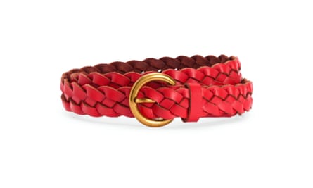 A Skinny Plaited Belt in Post Box Red on a white background