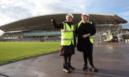 Commonwealth Games Federation president Dame Louise Martin and CEO Katie Sadlier review the Birmingham 2022 preparations at Alexander Stadium