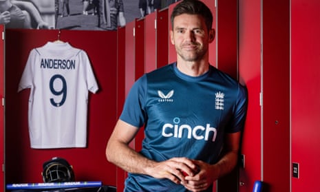 Jimmy Anderson poses in a dressing room