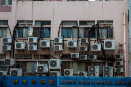 Wall-mounted air conditioning units in Hong Kong.