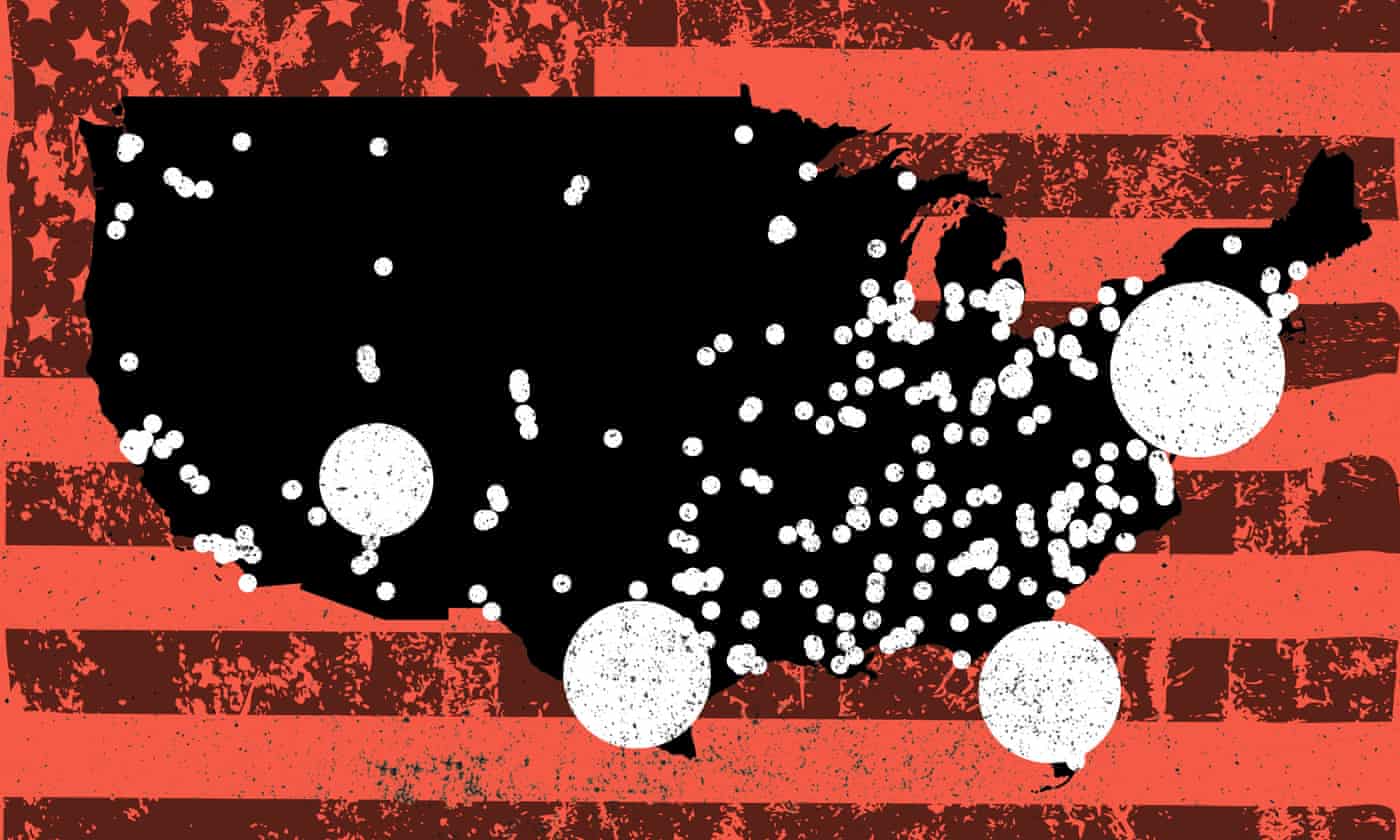 Map of US with circles where there have been school shootings.