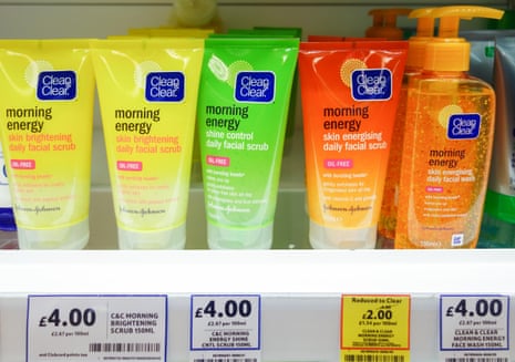 Clean & Clear facial scrubs containing plastic microbeads on sale for reduced price in Tesco