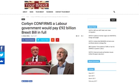 A screengrab of the fake Corbyn story on the YourBrexit website