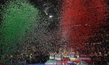 Juventus players celebrate after winning the Coppa Italia.