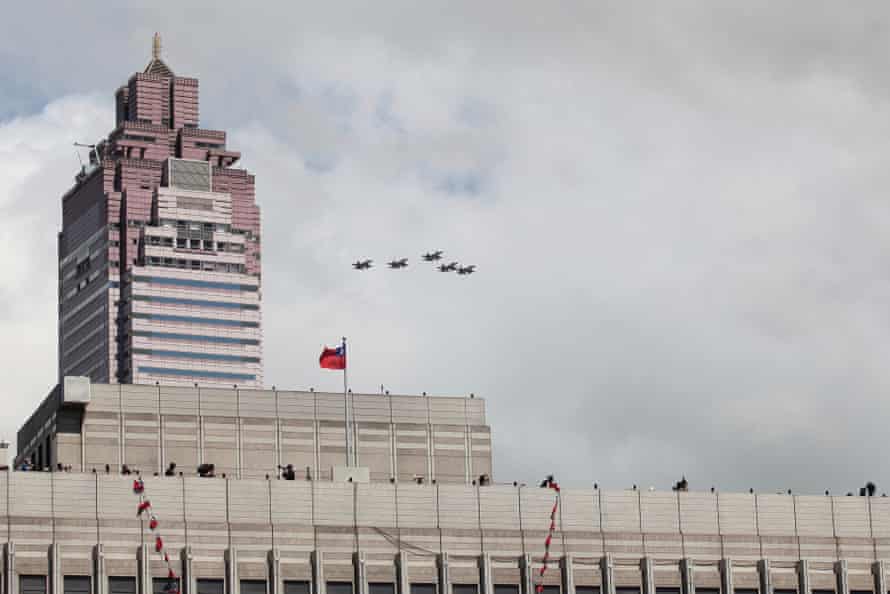 Jets fly over Taipei during Taiwan’s national day celebrations on 10 October 2021.