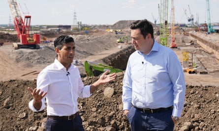 Rishi Sunak, left, speaks with Tees Valley mayor, Ben Houchen, during a visit to Teesworks, during the Tory leadership race in July 2022.