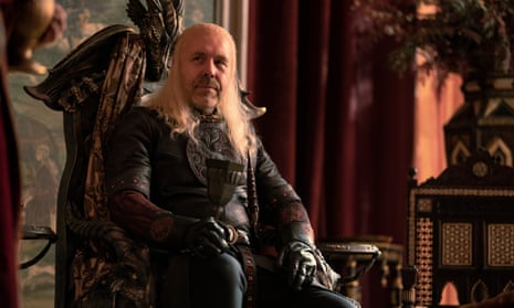 On the throne and fully clothed … Paddy Considine as King Viserys in House of the Dragon. 