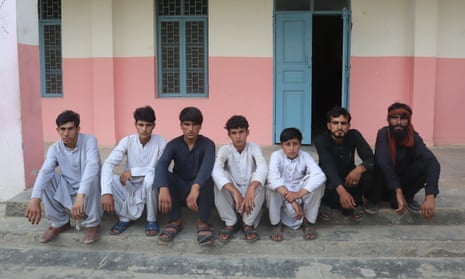 From left: Niaz, Attaullah, Usama, Ibrar Ahmed, Rizwanullah, Gul Faraz and Sher Nawaz, after their rescue.