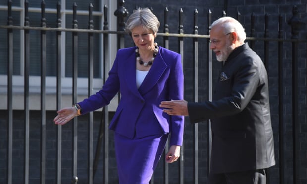 Commonwealth Heads of Government MeetingPrime Minister Theresa May greets Indian Prime Minister Narendra Modi, as he arrives in Downing Street, London, ahead of bilateral talks during the Commonwealth Heads of Government Meeting. PRESS ASSOCIATION Photo. Picture date: Wednesday April 18, 2018. See PA story POLITICS Commonwealth. Photo credit should read: Victoria Jones/PA Wire