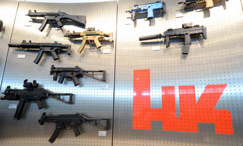 Heckler & Koch weapons on display in a presentation room at the German company’s headquarters in Oberndorf