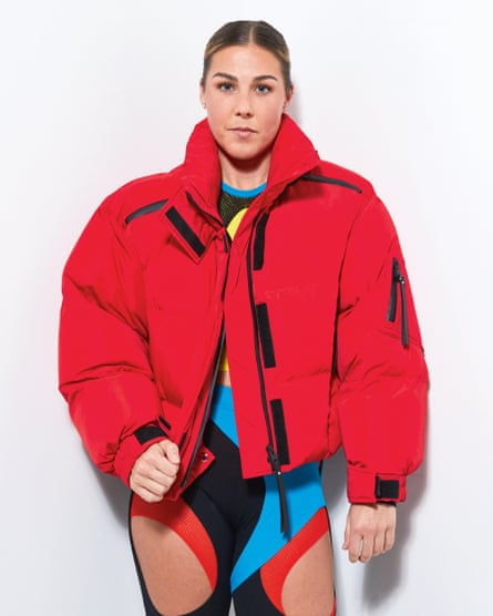 Portrait of Mary Earps in red padded jacked and sports gear