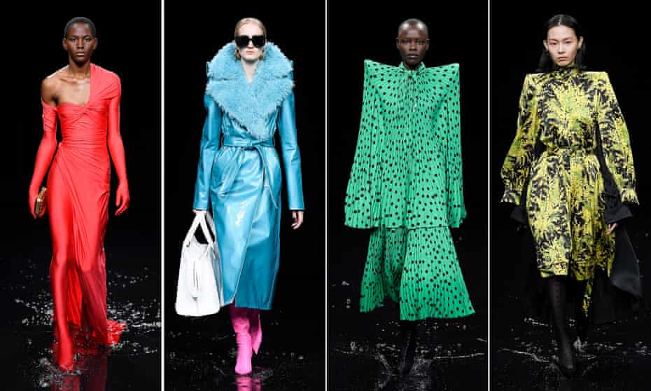 Balenciaga models are seen at the Paris fashion week show