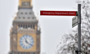 A sign for the Emergency Department (A&amp;E) of St Thomas' hospital is pictured in central London.