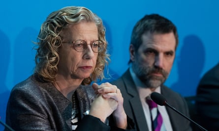 Inger Andersen, UN Environment Programme executive director, and Canada’s environment minister, Steven Guilbeault, at the talks on 23 April 2024.