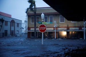 A flooded street is seen in downtown in Fort Myers