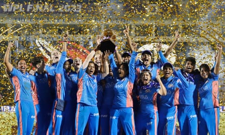 Mumbai Indians celebrate winning the Women's Premier League.