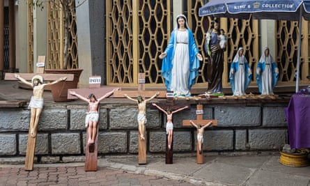 Christian symbols for sale outside the Cathedral Basilica of the Holy Family in Nairobi.