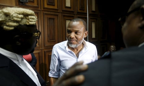 Nnamdi Kanu in a Nigerian court in Abuja earlier this year. 