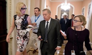 Lindsey Graham, one of the bill’s co-sponsors, speaks with the media.