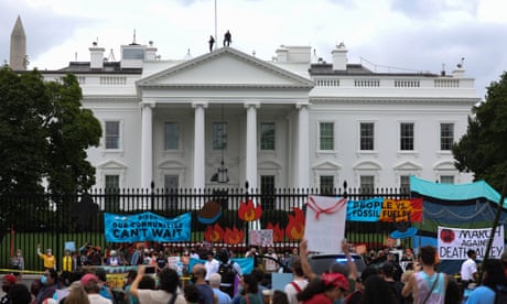 Week-long fossil fuel demonstrations continue in Washington<br>WASHINGTON, DC - OCTOBER 13: Native and other environmentalist groups gather outside the White House on the third day of "People vs. Fossil Fuels" protests in Washington, DC, United States on October 13, 2021. Protesters hold banners demanding the U.S. President Joe Biden to reject fossil fuel projects and declare a climate emergency while police take security measures. (Photo by Yasin Ozturk/Anadolu Agency via Getty Images)