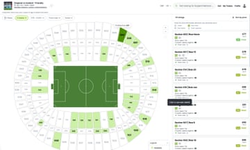 screenshot showing football pitch and range of prices