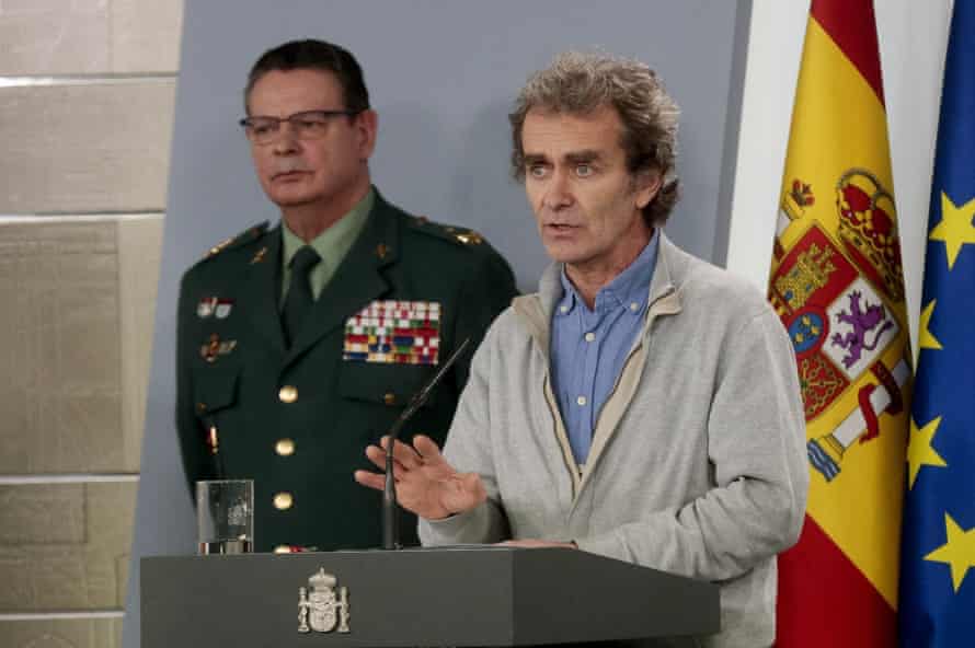 Head of the Center for Coordination of Health Alerts and Emergencies (CCAES) Fernando Simon holding a press conference at the Moncloa Palace in Madrid, Spain, 18 March.