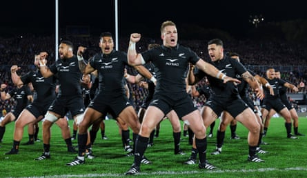 All Blacks captain Sam Cane leads the Haka before a match against South Africa in July