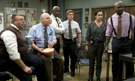An ensemble cast right up there with the best of them … from left: Joel McKinnon Miller, Dirk Blocker, Andre Braugher, Jo Lo Truglio, Melissa Fumero and Terry Crews in Brooklyn Nine-Nine.
