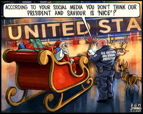 Ben Jennings sobre el plan de Trump para examinar las historias de las redes sociales de los turistas: la caricatura