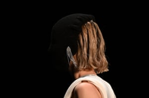 A model wears diamanté-style hair decoration