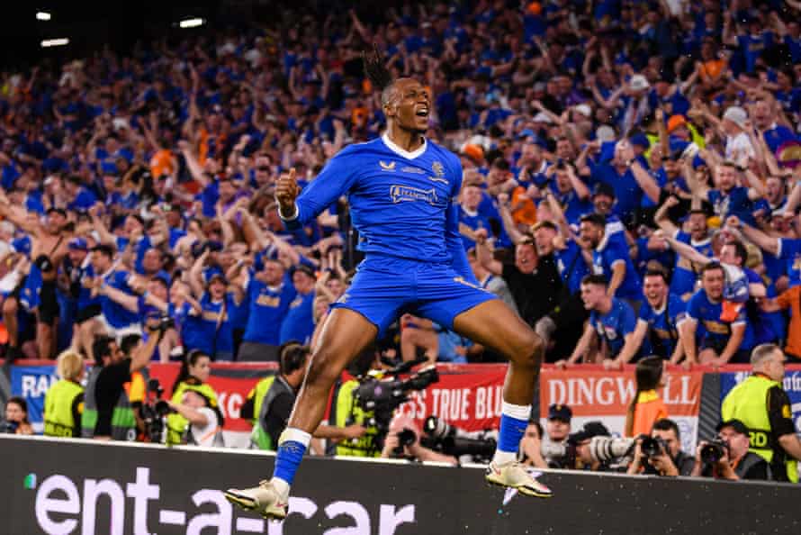 Eintracht Frankfurt v Rangers: Europa League final, extra time – live! | Europa League 14 Joe Aribo of Rangers celebrates after opening the scoring.