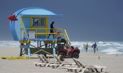 A lifeguard tower on Miami Beach.