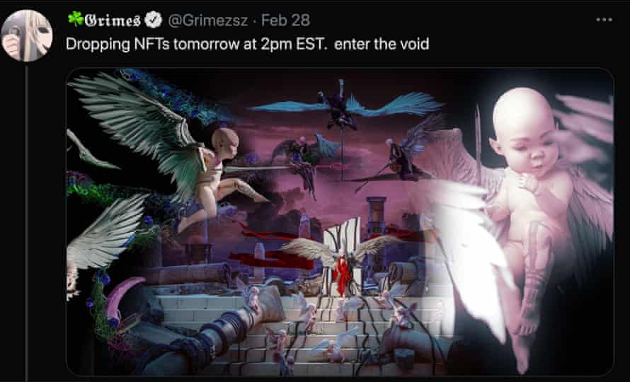 How Grimes announced her NFT art sale on Twitter last February.