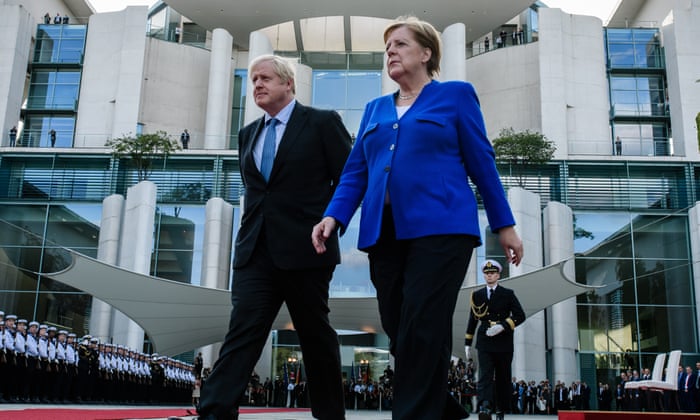Boris Johnson and Angela Merkel at the Chancellery in Berlin.