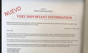 Coronavirus notice to hotel guests in Fuerteventura