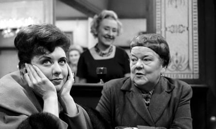 Coronation Street: Elsie Tanner (Pat Phoenix) and Ena Sharples (Violet Carson) with Annie Walker (Doris Speed) behind the Rovers bar.