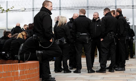 Nottingham prison officers during the walkout over violence against them.